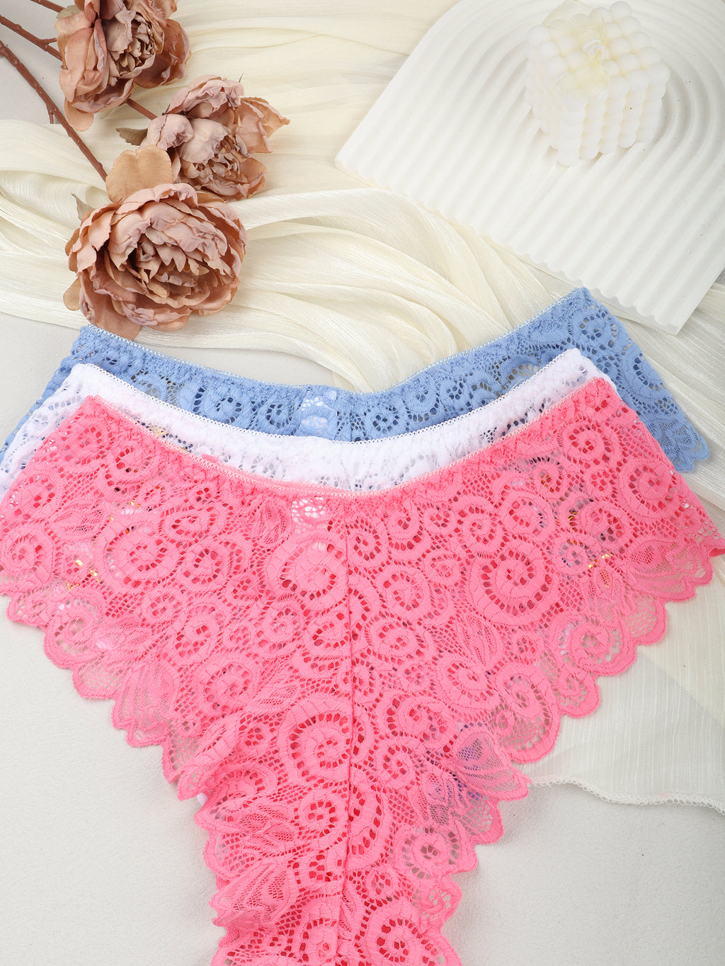 Sexy mid waist hollow lace thong